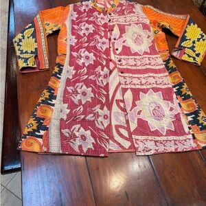 New Kantha  jacket coat duster blazer buttons pocket boho ethnic global chic